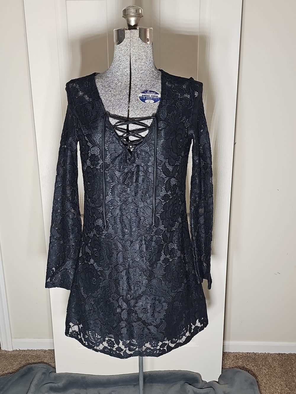 Self Esteem Lace Overlay Lace Up Neckline Black Dress Size S